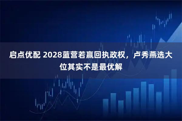 启点优配 2028蓝营若赢回执政权,卢秀燕选大位其实不是最优解
